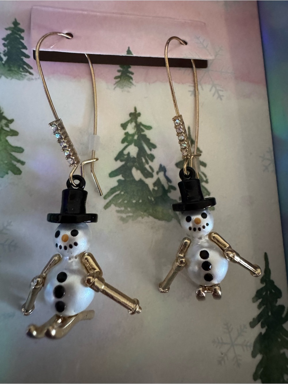 NEW NWT! Betsey Johnson Snowman Snowmen with Skis Earrings for Christmas Holiday - Picture 3 of 5